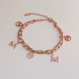 Stainless Steel Letter M Bracelet for Women Double Layer Charm Chain