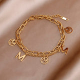 Stainless Steel Letter M Bracelet for Women Double Layer Charm Chain