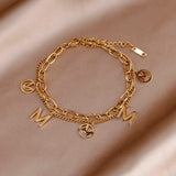 Stainless Steel Letter M Bracelet for Women Double Layer Charm Chain