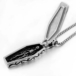 Stainless Steel Punk Cross Coffin Skull Pendant Necklace