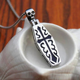 Stainless Steel Punk Cross Coffin Skull Pendant Necklace