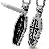 Stainless Steel Punk Cross Coffin Skull Pendant Necklace