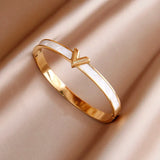 Stainless Steel Shell Letter V Charm Bracelet for Women Crystal Roman Bracelets