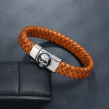 Classic Stainless Steel Skull Clasp Leather Men Bracelets 20.5cm 22.5cm