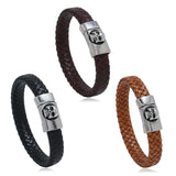 Classic Stainless Steel Skull Clasp Leather Men Bracelets 20.5cm 22.5cm