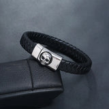 Classic Stainless Steel Skull Clasp Leather Men Bracelets 20.5cm 22.5cm