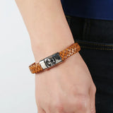 Classic Stainless Steel Skull Clasp Leather Men Bracelets 20.5cm 22.5cm
