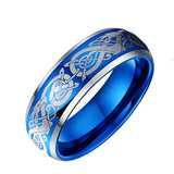 Men's Dragon Pattern Stainless Steel Wedding Ring with Red Carbon Fiber Inlay