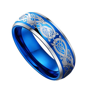 Men's Dragon Pattern Stainless Steel Wedding Ring with Red Carbon Fiber Inlay