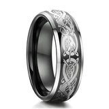 Men's Dragon Pattern Stainless Steel Wedding Ring with Red Carbon Fiber Inlay