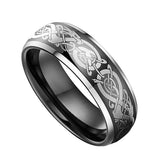 Men's Dragon Pattern Stainless Steel Wedding Ring with Red Carbon Fiber Inlay