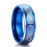 Men's Dragon Pattern Stainless Steel Wedding Ring with Red Carbon Fiber Inlay