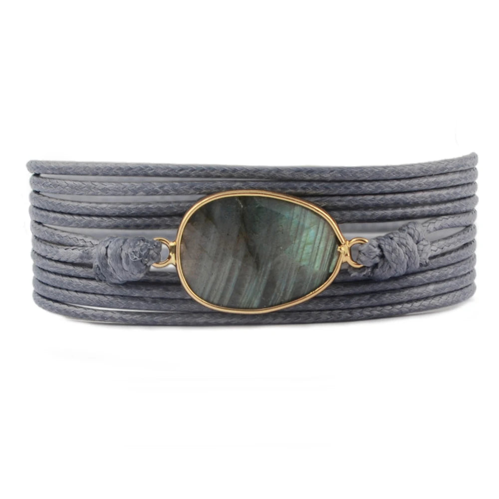 Classic Strands Wrap Rope Bracelet Boho Lapis Lazuli Stone Charm Bangle