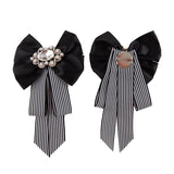 Striped Canvas Print Bow Pearl Brooch Bow Tie Women's Shirt Jewelry