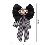 Striped Canvas Print Bow Pearl Brooch Bow Tie Women's Shirt Jewelry