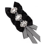Striped Canvas Print Bow Pearl Brooch Bow Tie Women's Shirt Jewelry