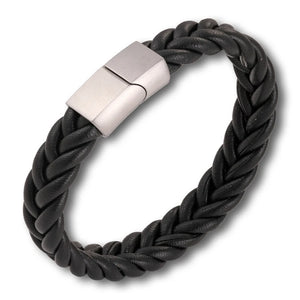 Men's Stainless Steel Leather Bracelet with Magnet Buckle