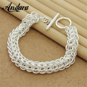Silver Geometric Charm Bracelet 925 Fine Jewelry
