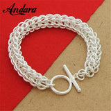 Silver Geometric Charm Bracelet 925 Fine Jewelry