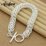 Silver Geometric Charm Bracelet 925 Fine Jewelry
