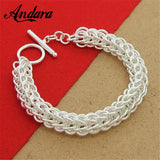 Silver Geometric Charm Bracelet 925 Fine Jewelry