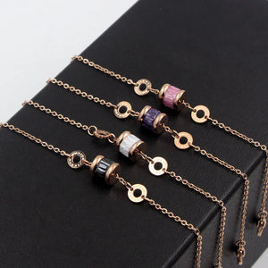 Roman Number Circle 4 Crystal Bracelet Stainless Steel Rose Jewelry for Women