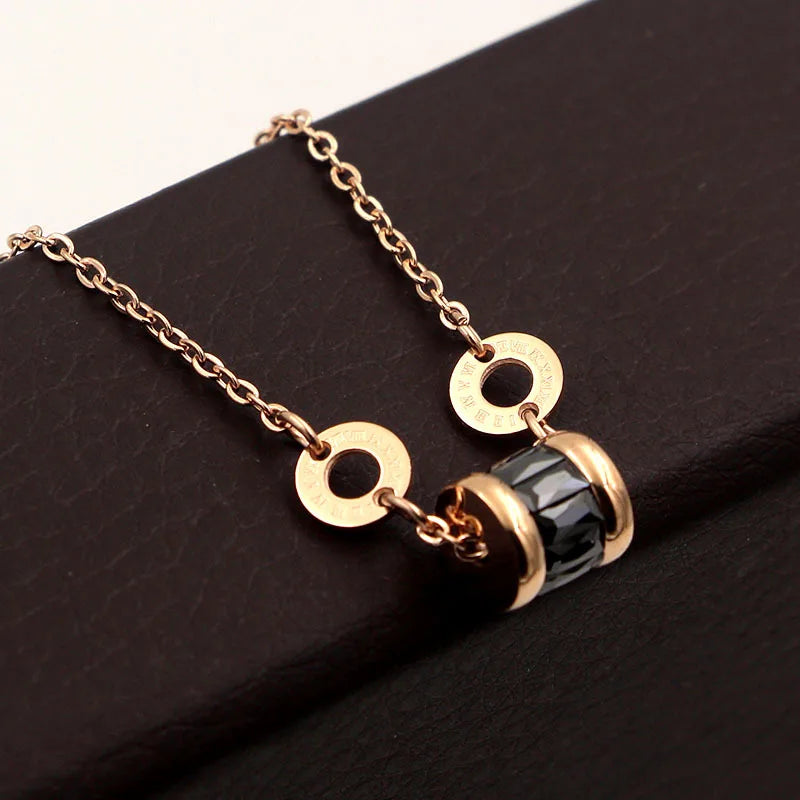 Roman Number Circle 4 Crystal Bracelet Stainless Steel Rose Jewelry for Women