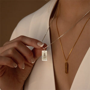 Tarot Cards Pendant Necklace Stainless Steel Box Chain Divination Choker