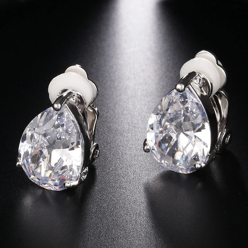 Teardrop CZ Clip-on Earrings for Women Wedding Party Gift