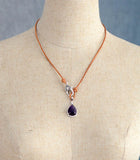 Teardrop Pendant Necklace Amethysts Leather Choker Unique Jewelry