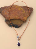 Teardrop Pendant Necklace Amethysts Leather Choker Unique Jewelry