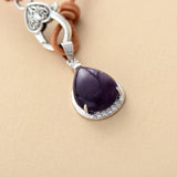 Teardrop Pendant Necklace Amethysts Leather Choker Unique Jewelry