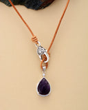 Teardrop Pendant Necklace Amethysts Leather Choker Unique Jewelry