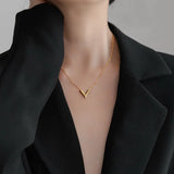 Classic Titanium Steel V-Letter Pendant Necklace For Woman Jewelry Gothic Party