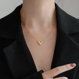 Classic Titanium Steel V-Letter Pendant Necklace For Woman Jewelry Gothic Party