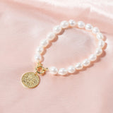Vintage Freshwater Pearl Stretch Bracelet 925 Silver Plated Pendant Jewelry