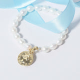 Vintage Freshwater Pearl Stretch Bracelet 925 Silver Plated Pendant Jewelry