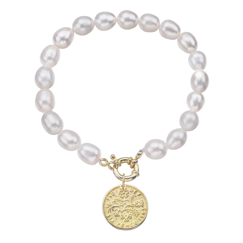 Vintage Freshwater Pearl Stretch Bracelet 925 Silver Plated Pendant Jewelry
