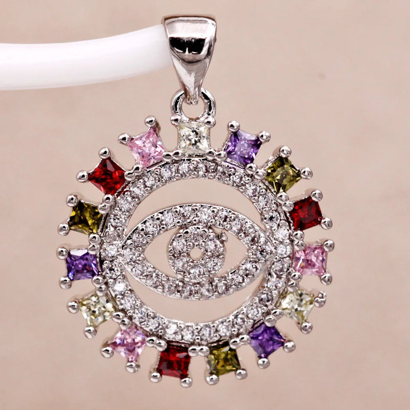 Plated Round Pendant Pink Red Zirconia Copper Women Girls Jewelry Wedding
