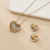 Green CZ Heart Pendant Necklace Earring Set Women Gift