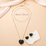Green CZ Heart Pendant Necklace Earring Set Women Gift