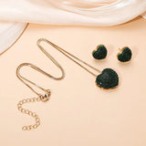 Green CZ Heart Pendant Necklace Earring Set Women Gift