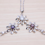 Tricolor Zirconia Flower Pendant Necklace-925 Silver