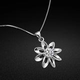 Tricolor Zirconia Flower Pendant Necklace-925 Silver