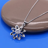 Tricolor Zirconia Flower Pendant Necklace-925 Silver