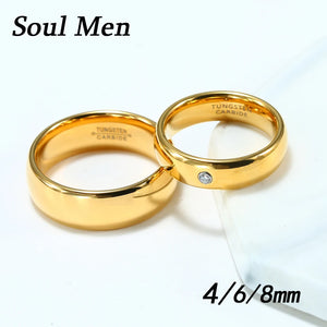 Classic Tungsten Carbide Rings 4/6/8mm Gold Couple Wedding Bands Zirconia Gift