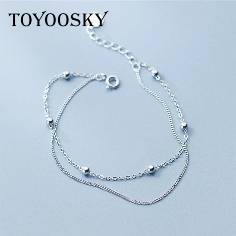 Double-layer Circle Light Beads Bracelet Sterling Silver 925 Jewelry