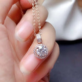 S925 Silver Rose Necklace 2ct Simulated Diamond Pendant
