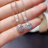 S925 Silver Rose Necklace 2ct Simulated Diamond Pendant