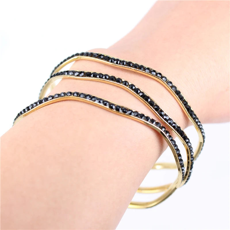 2 Styles Crystal Bangles Stainless Steel Jewelry Set LH237